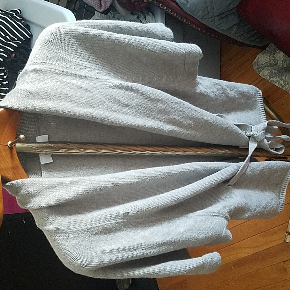 Loft super soft rabbit hair tie waist gray cardigan